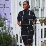 Black Fashion Sexy Long Sleeves O neck skirt Two Piece Dresses