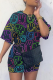 Black Casual Print Patchwork O Neck Tops