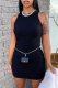 Black Casual Solid Patchwork O Neck Pencil Skirt Dresses