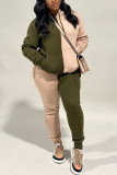 Brown Sportswear Print Hooded Collar Long Sleeve Two Pieces