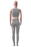 Pink Sexy Casual Letter Print Hollowed Out O Neck Sleeveless Two Pieces