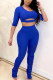 Blue Polyester Fashion Sexy Print Solid Two Piece Suits Loose Half Sleeve Two Pieces