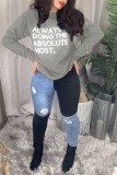 White Casual Letter Print Patchwork O Neck Tops