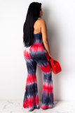 Red and black Fashion Sexy Print Patchwork bandage Tie-dyed Hollow Polyester Sleeveless Hanging neck Jumpsuits
