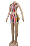 Stripe Polyester Fashion asymmetrical Two Piece Suits Slim fit crop top Tie Dye Striped Skinny Sleeveless