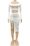White Sexy Solid Patchwork U Neck Two Pieces