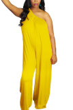 Yellow Fashion Sexy Patchwork Solid Polyester Sleeveless one shoulder collar Jumpsuits