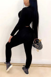 Grey Fashion Casual Patchwork Patchwork Strap Design O Neck Long Sleeve Two Pieces