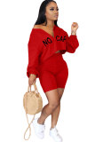 Red Fashion adult Street Letter Patchwork Print Two Piece Suits Straight Long Sleeve Two Pieces