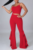 Red Sexy Casual Solid Backless Spaghetti Strap Sleeveless Two Pieces