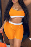 Orange Fashion Casual Solid Patchwork Sleeveless Two Pieces