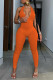 Orange Sexy Sportswear Solid Backless Halter Skinny Jumpsuits