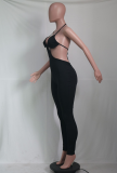 Pink Sexy Solid Hollowed Out Halter Skinny Jumpsuits