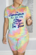 Pink Casual Patchwork Tie-dye O Neck Short Sleeve Two Pieces
