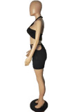 Yellow Sexy Solid Bandage Draw String Backless Halter Sleeveless Two Pieces