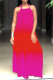 Pink England Spaghetti Strap Sleeveless Halter Neck Swagger Floor-Length Print Ombre Dresses