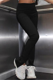 Blue Fashion Casual Solid Slit Regular High Waist Conventional Solid Trousers
