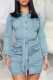 Light Blue Fashion Casual Solid Basic Turndown Collar Denim Dress