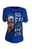 Royal blue O Neck Short Sleeve Character Two Piece Suits Letter Tees & T-shirts
