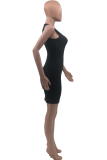 Black Casual Solid Patchwork O Neck Pencil Skirt Dresses