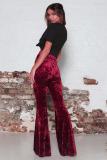 Black Polyester Elastic Fly Sleeveless High Solid Patchwork Loose Pants Pants
