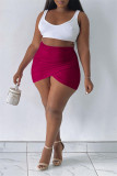 Burgundy Sexy Casual Solid Asymmetrical Regular High Waist Skirt