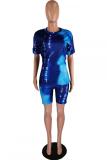 Blue Fashion adult Patchwork Print Tie Dye Two Piece Suits Straight Short Sleeve Two Pieces