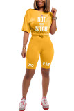 Yellow Fashion Active Letter Two Piece Suits pencil Short Sleeve Two Pieces