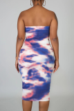 Green Sexy Patchwork Tie-dye Strapless Pencil Skirt Dresses