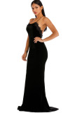 Wine Red Polyester Sexy Off The Shoulder Sleeveless Halter Neck Step Skirt Floor-Length backless bandage Soli