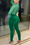 Red Fashion Sexy Patchwork Solid See-through O Neck Skinny Jumpsuits
