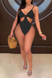 Black Fashion Sexy Solid Hollowed Out Backless Swimwears