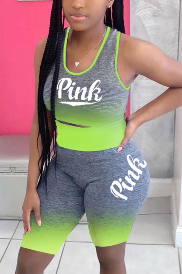 Fluorescent green Fashion Casual Letter Printed Sports Set