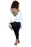 White Polyester Cotton V Neck Long Sleeve Solid