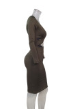 Red Sexy Solid Hollowed Out Split Joint V Neck Wrapped Skirt Dresses