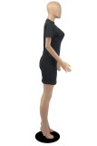 Red Fashion Sexy Solid Ripped Hollowed Out O Neck Short Sleeve Dress