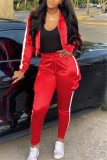 Rose Red Casual Sportswear Long Sleeve Zipper Collar Regular Sleeve Short Patchwork Two Pieces