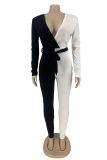 Black Sexy Solid Patchwork V Neck Skinny Jumpsuits