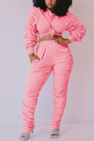 Pink Polyester Fashion Sexy adult Ma'am Patchwork Solid Two Piece Suits Straight Long Sleeve Two Pieces
