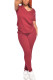 Red Polyester Fashion adult Ma'am OL Solid Two Piece Suits Straight Short Sleeve Two Pieces