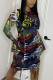 Multicolor Sexy Print Bandage O Neck Irregular Dress Dresses