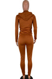 Orange Fashion Sportswear Adult Polyester Solid Draw String Hooded Collar Long Sleeve Regular Sleeve Regular Two Pieces