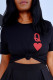 Black Fashion Casual Print Basic O Neck Tops