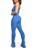 Blue Polyester Fashion adult Ma'am Lightly cooked Solid Two Piece Suits pencil Sleeveless Two Pieces