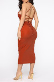 Purplish Red Fashion Sexy Solid Hollowed Out Backless Sleeveless Dress