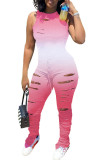 Pink Milk Silk Fashion Active adult Ma'am Burn-out Gradient Two Piece Suits Straight Sleeveless Two Pieces