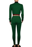 Green Polyester Drawstring Long Sleeve Mid Patchwork pencil Pants