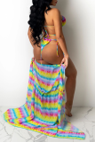 Pink Sexy Print Hollowed Out Patchwork Swimwears