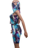 purple Polyester Fashion Sexy Print Two Piece Suits Straight Sleeveless Two Pieces