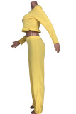 Yellow Fashion adult Ma'am OL Solid ruffle Two Piece Suits Straight Long Sleeve Two Pieces